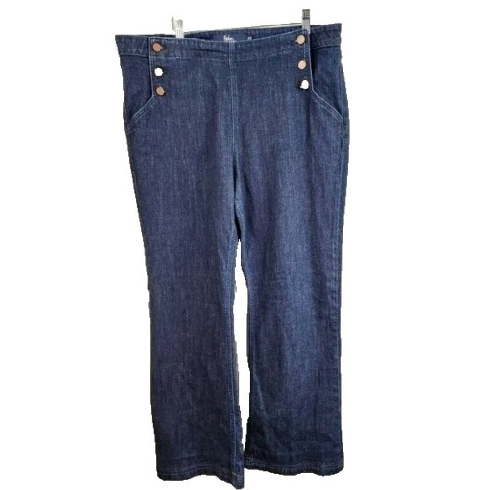 Y2K Boden Wide Leg Jeans Sz 16R Blue Dark Wash Double Sided Button Grunge BOHO